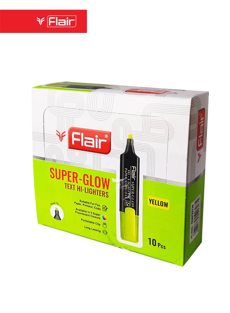 Flair Super-Glow Text Highlighter Pen, Chisel Tip, Fluorescent Yellow, Pack of 10 - Image 2